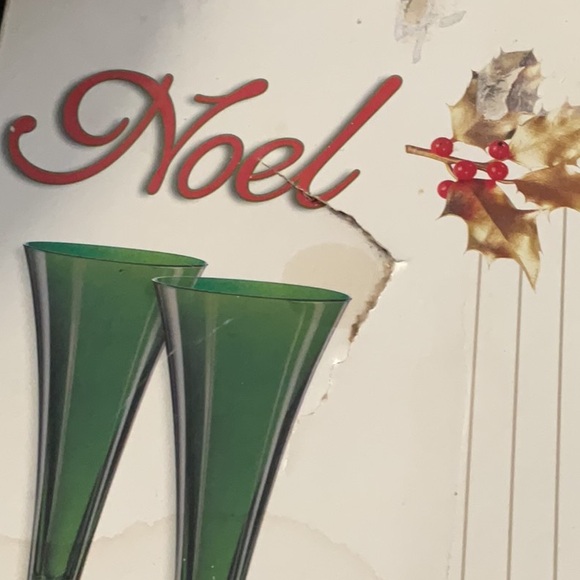 CRISTAL D”ARQUES 2GREEN CHAMPAGNE FLUTES NOEL HOLIDAY CHRISTMAS - Picture 13 of 13